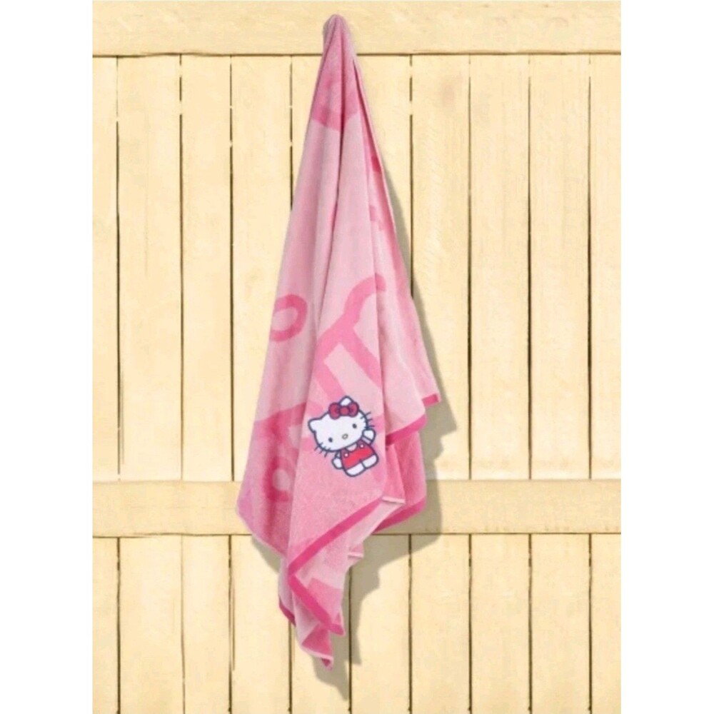 Hello Kitty Pink Embroidered Beach Towel 100% Cotton Sheared Velour 34x63 Sanrio - Picture 12 of 12